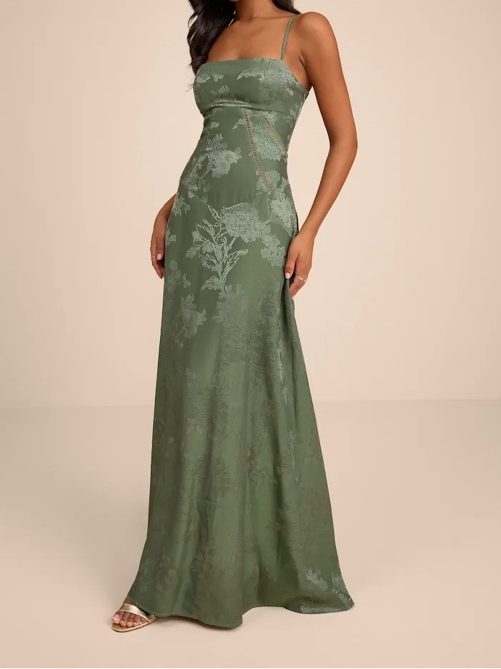NWT Elin Sage Floral Jacquard Lace-Up Maxi Dress Large